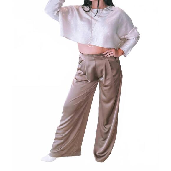 GLAM Pants - NEW GLAM pleated high-waisted wide pant in mocha
